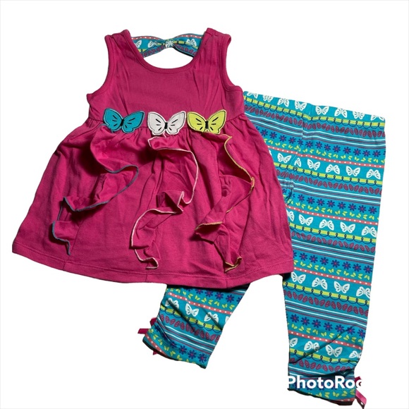 NWOT butterfly pink tunic top with printed leggings size 3T